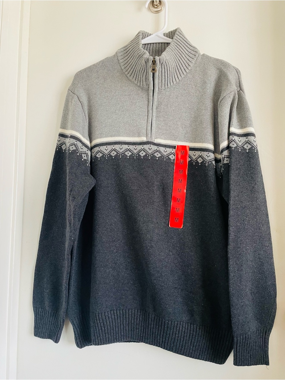Men's Grey and Charcoal Half-Zip Cardigan Sweater